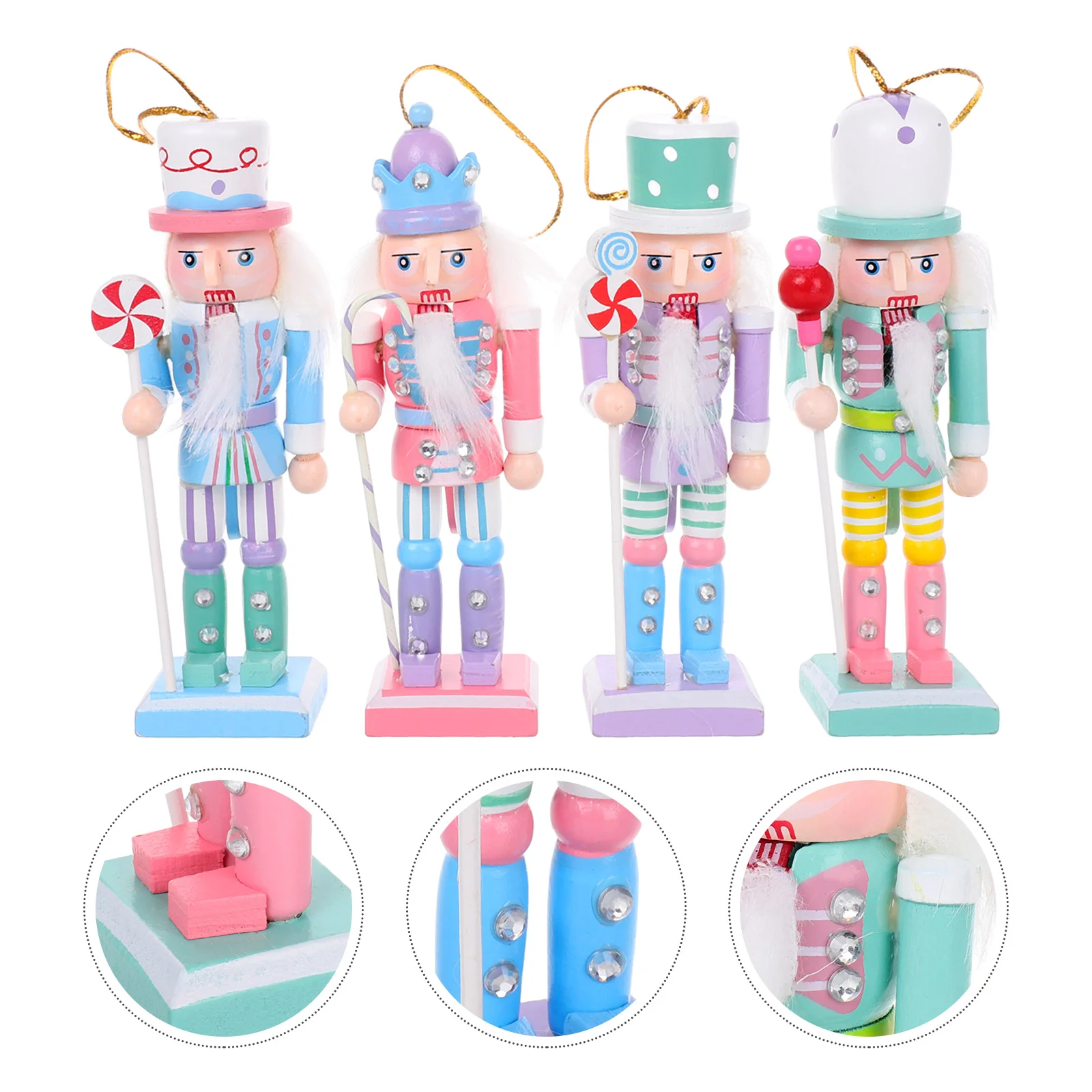 4 Pcs Nutcracker Pendant Christmas Crackers Toys Xmas Party Figure Outdoor Pull Shelf Wood Craft Supplies Wooden