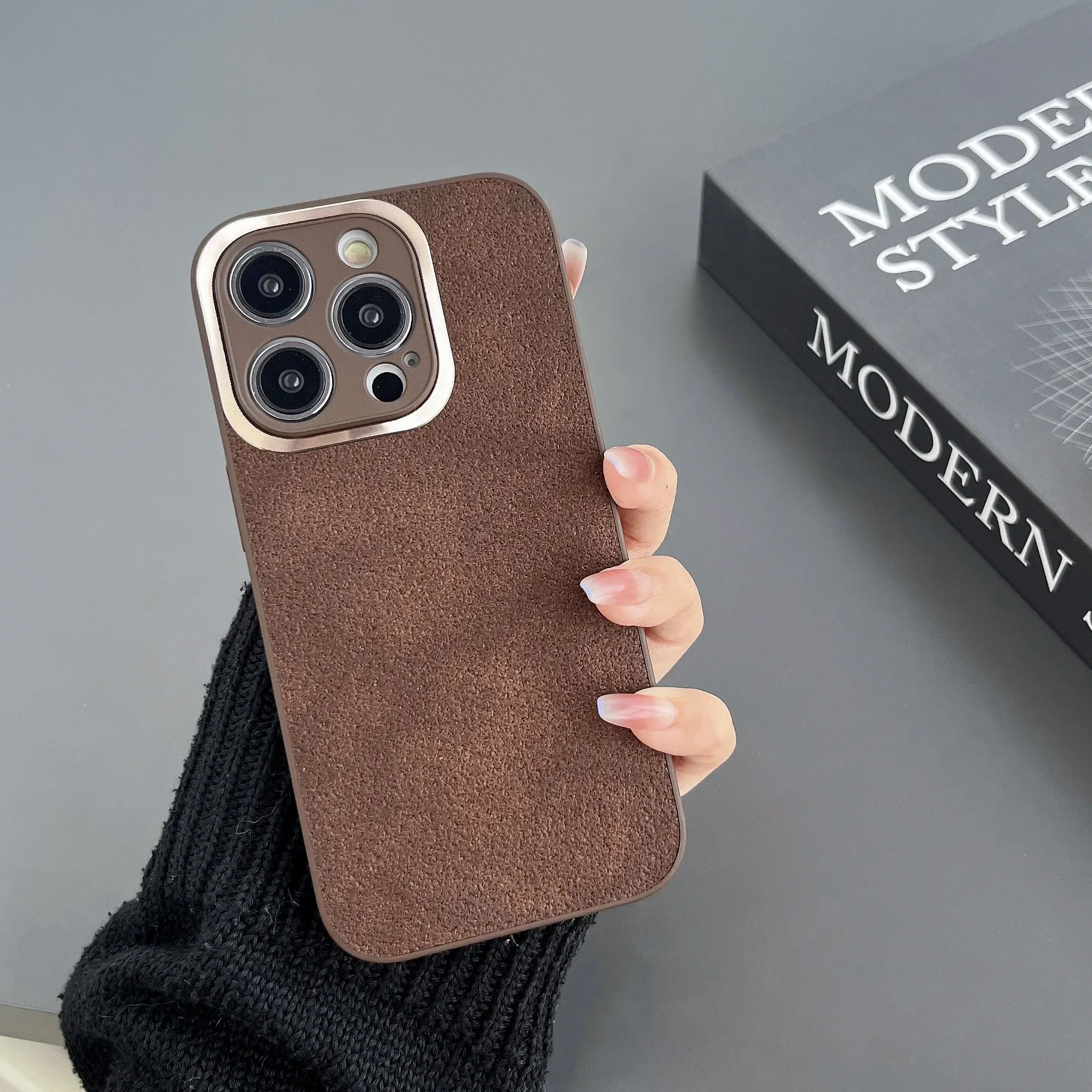 Phone Case for iPhone 16 15 14 13 12 11 Pro Max Plus X Xs Xr Cases Lunar Crater Texture Matte Leather Soft Shockproof Back Cover