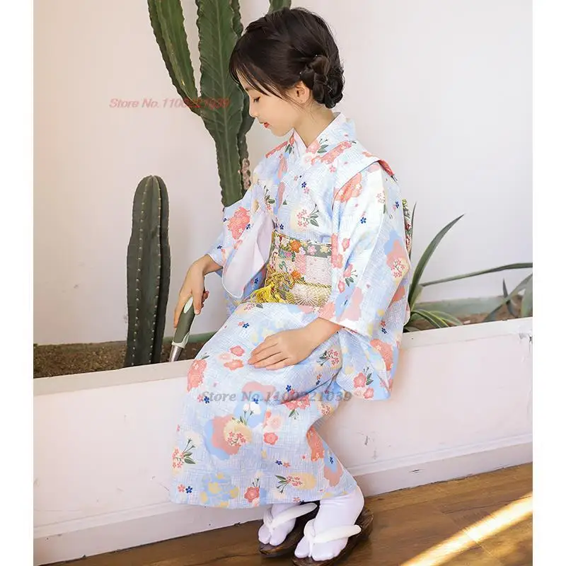 2024 japanese kimono robe national flower print children dress traditional yukata haori girl photography dress vintage kimono