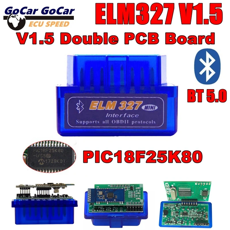 

10pcs/Lot 2Layer ELM327 Bluetooth V1.5 PIC18F25K80 Auto Code Reader Super MINI ELM 327 Works Android/iOS BT 5.0 Diagnostic Tool