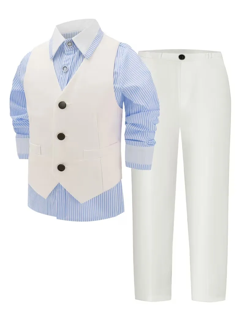 90-170 Jungen Sommer Weißes Hemd Blaue Hose Fotografie-Anzug Schulkinder Hochzeitsanzug Kinder Cosplay Zeremonie-Kostüm