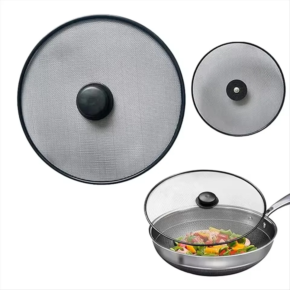 29/33cm Black Splatter Screen Anti Grease Frying Pan Oil Splash Guard Fine Mesh Splash Guard Cover Lid Gadget Kitchen Tools