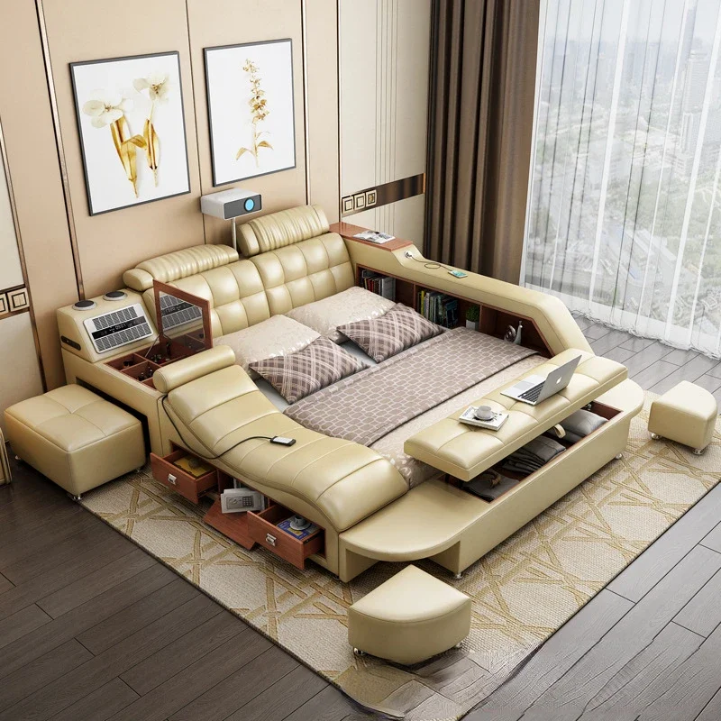 Master Bedroom Oversized Bed Intelligent Massage Multi-Functional High-End Tatami Modern Simple Projector Leather Bed