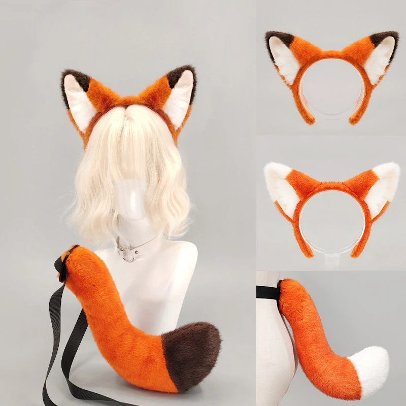 

Nick Orange Fox Ear Cosplay Headwear Movie Animal Plush Tail Comic-con Stage Dress Up Set For Adult Carnival Costume Accessories