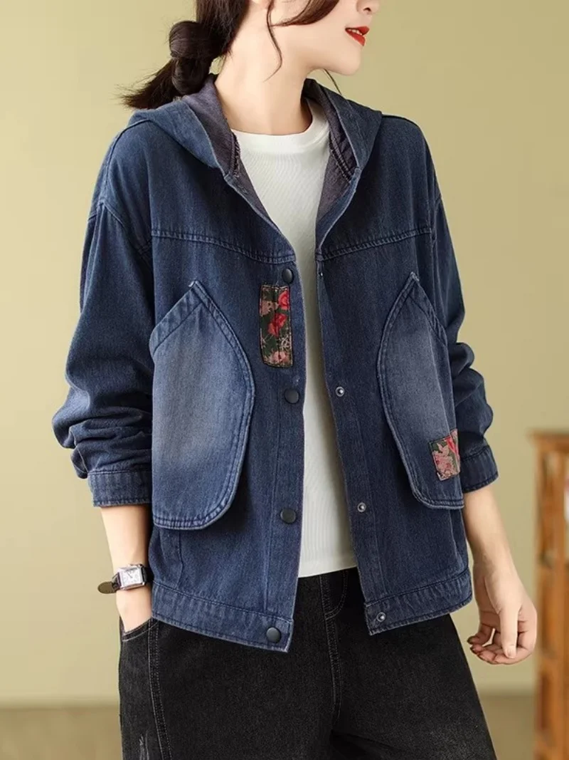 2026 Spring Women's Denim Jacket Oversized Loose Fit Jean Coat Retro Y2K Korean Fashion Streetwear Casual Outerwear J032