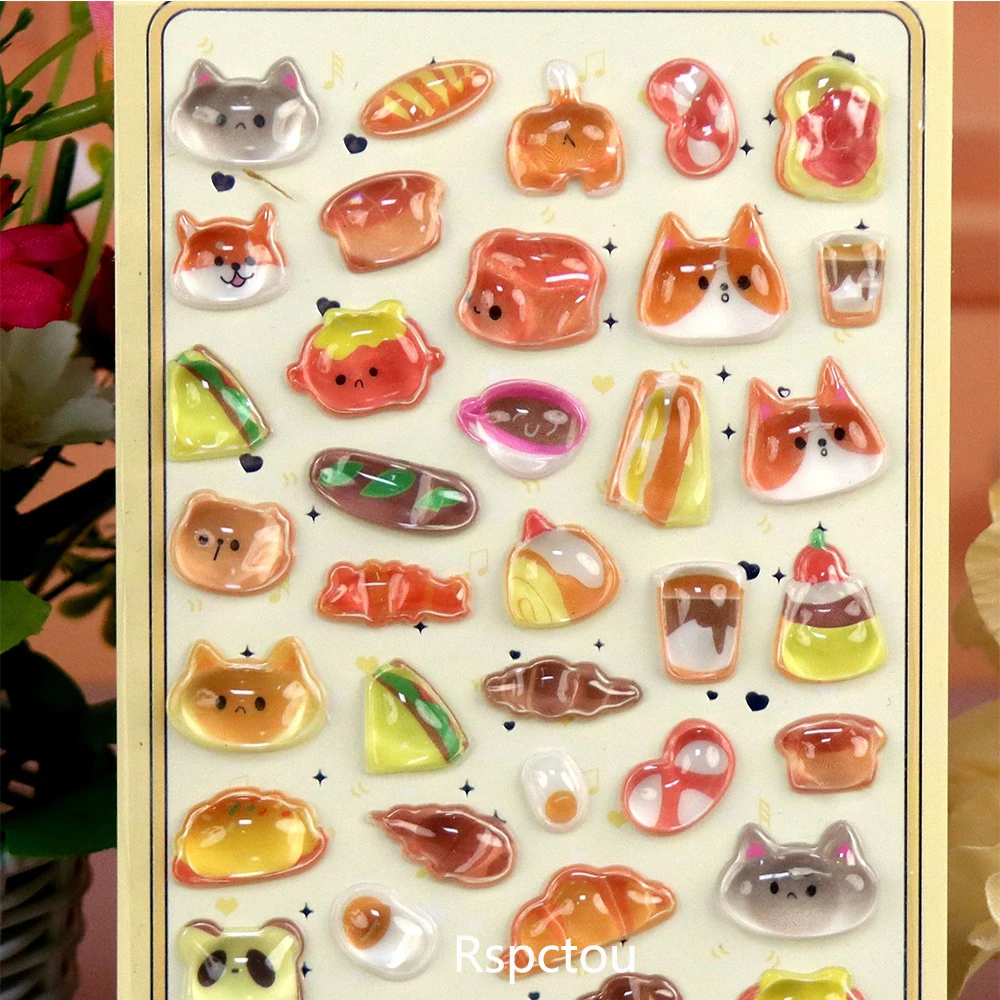 

1pcs Kawaii Cartoon Animal Three-dimensional Relief Stickers Cute Cat Dog Bear 3D Crystal Sticker Luggage Diary Phone Decal Pack