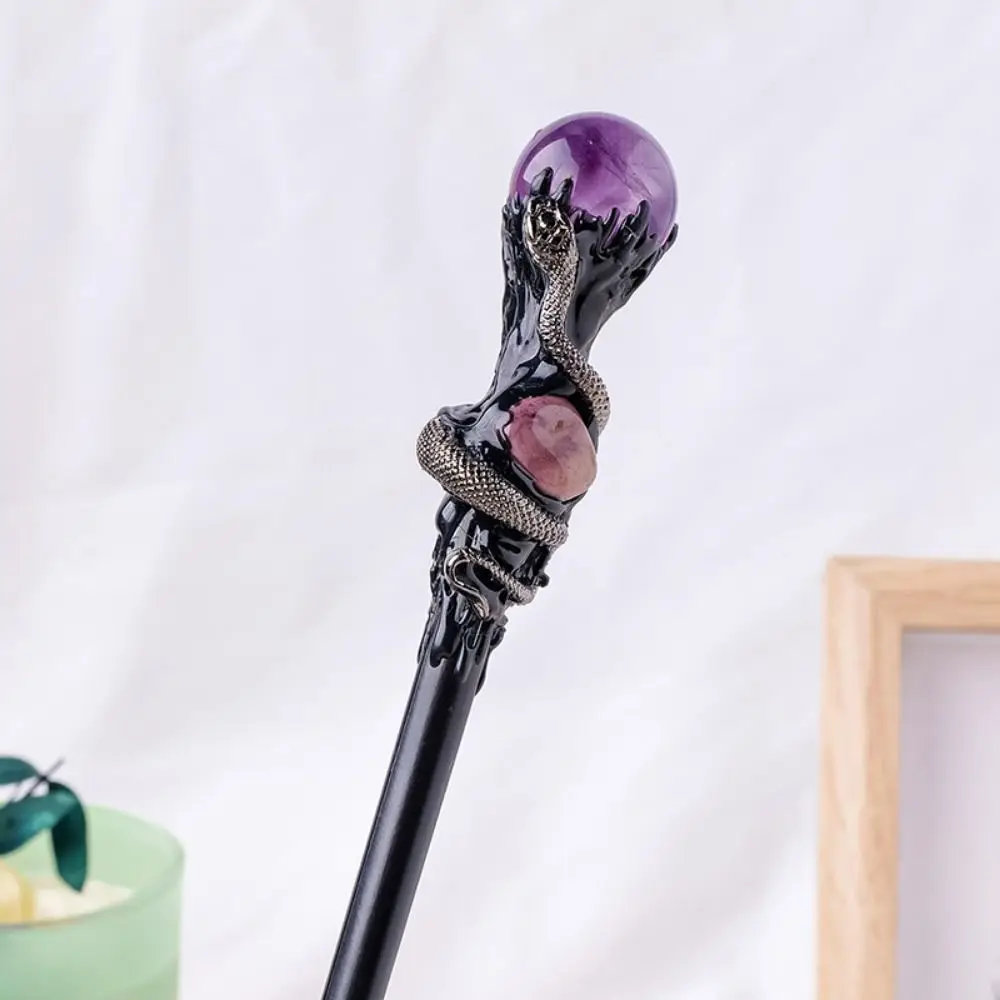 Creative Natural Crystal Magic Wand Witch Handcrafted Crystal Magic Wand Halloween Prop Portable Magic Cane Halloween