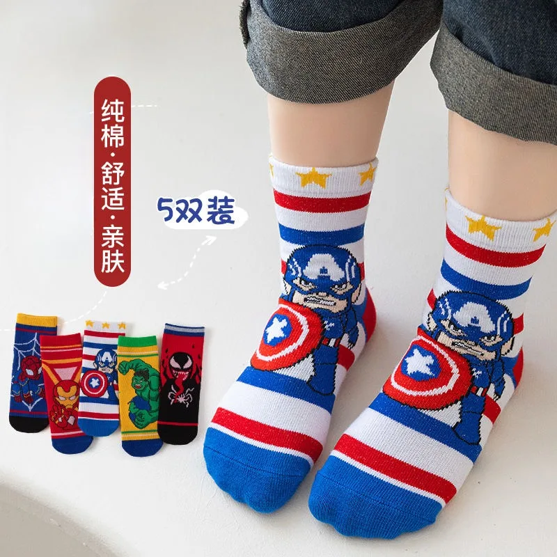 Marvel Avengers Spider Man Hulk Autumn and Winter Cartoon Pure Cotton Mid-tube Socks High-value Versatile Breathable Socks