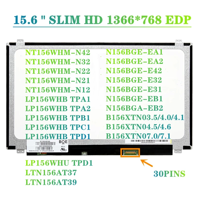 Go! 15.6 Inch EDP Laptop LCD Screen NT156WHM-N42 NT156WHM N32 N156BGE EA2 B156XTN07.1 N156BGA-EA2 B156XTN04 15 6 Slim 30 Pin