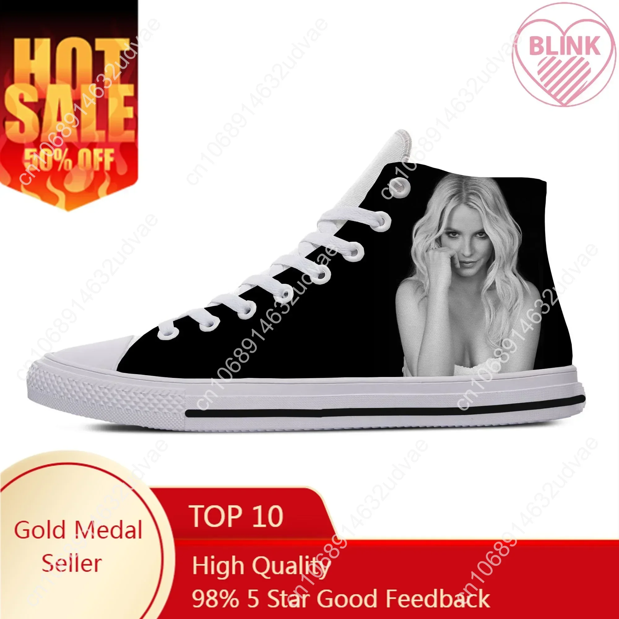 

Hot Fashion Woman Man Britney Jean Spears Breathable Lightweight Sneakers Casual Board Shoes High Quality High Top Canvas Shoes