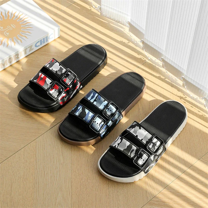 

Мужские летние уличные регулируемые удобные нескользящие домашние уличные тапочки с плоской подошвой, камуфляжная обувь с птицами, большой размер 38-47