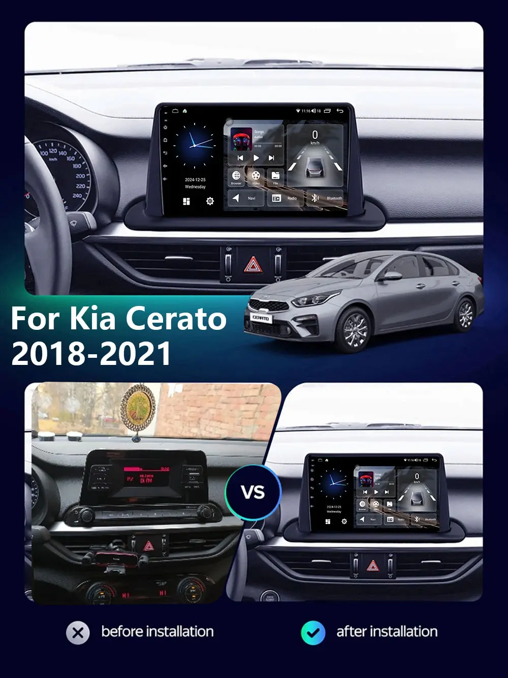 Android Auto Radio For KIA CERATO K3 FORTE 2021 2020 2019 2018 Car Stereo Navigation GPS Multimedia Video Player BT Carplay Head