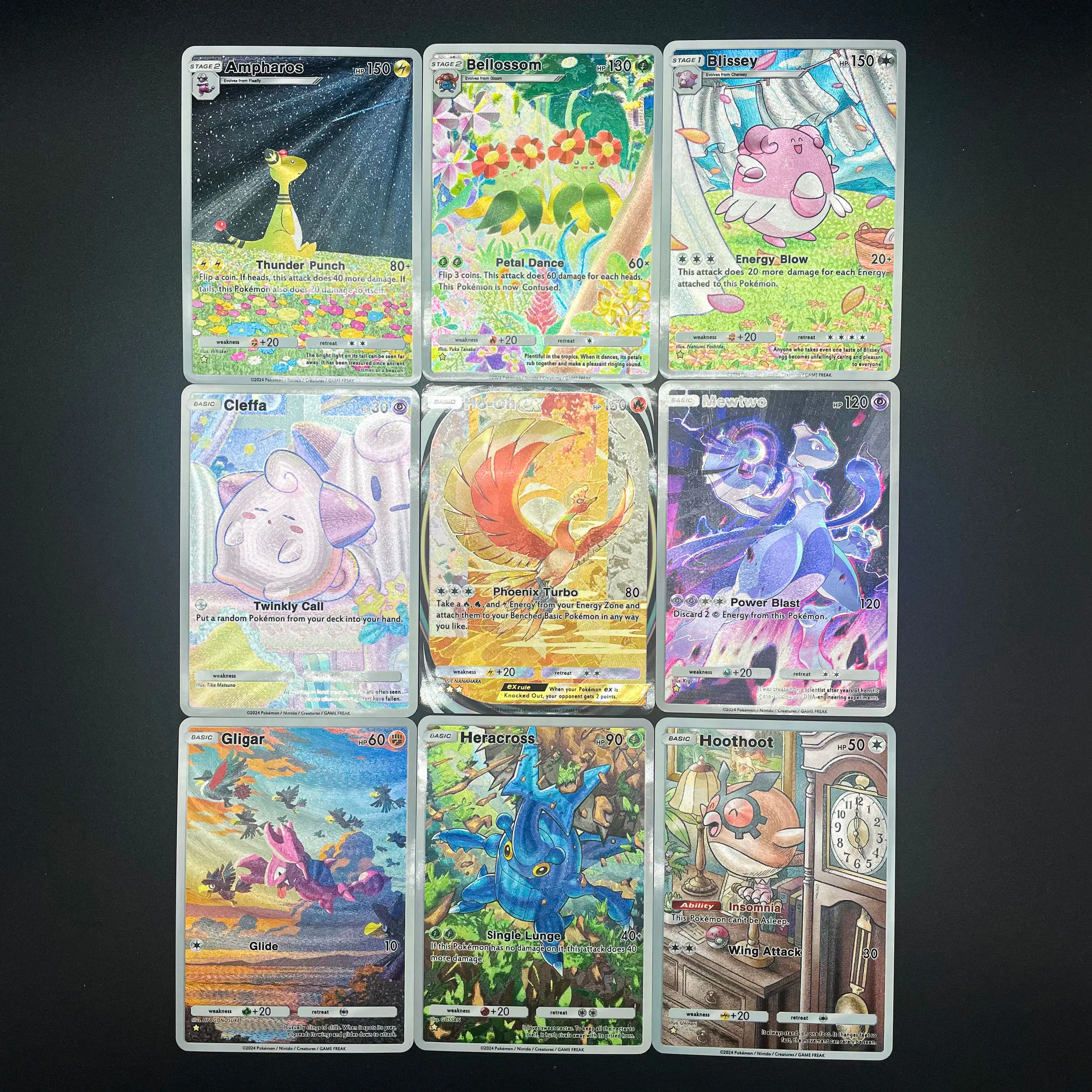 Cartão de coleção de bolso ptcg, 21a instalação, inglês, amharos cleffa blissey mewtwo, textura em relevo, cartão flash, presente para crianças