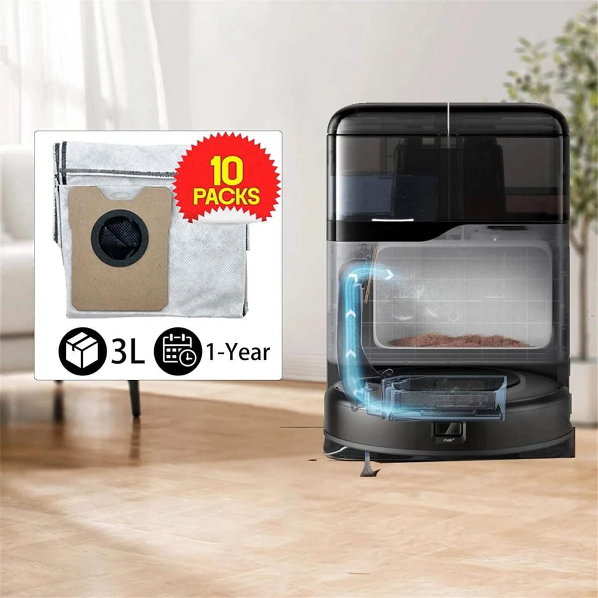 FZFZ 10PCS 먼지 봉투 C20 옴니 로봇 진공 청소기 부품 3L 대용량 먼지 봉투 교체 일회용 가방