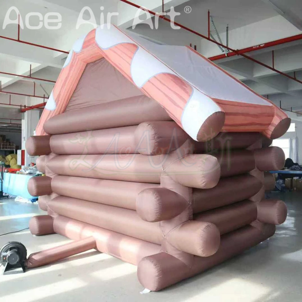 Maison de Village de noël gonflable extérieure, tente de grotte de père noël, maison gonflable en bois pour la décoration