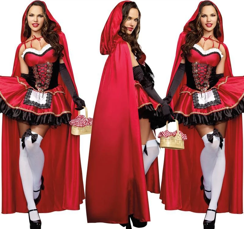 

Little Red Riding Hood Costume for Women Fancy Adult Halloween Cosplay Fantasia Carnival Fairy Tale Plus Size Girl Dress+Cloak