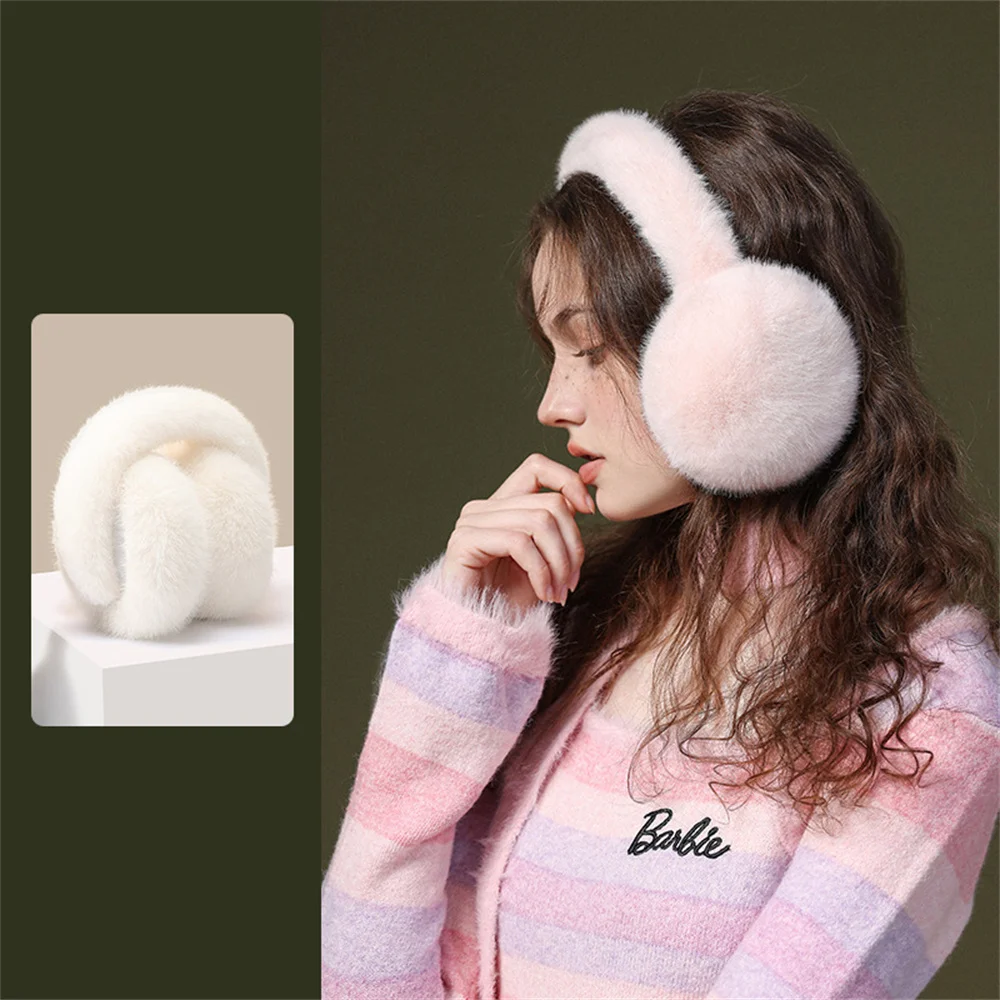 Soft Plush Ear Warmer Earmuffs para mulheres, ao ar livre, proteção fria, à prova de vento, tampa dobrável, monocromática, moda, inverno