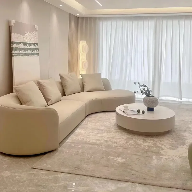 

Nordic curved leather living room modern light luxury designer Italian minimalist special-shaped leather art sofa