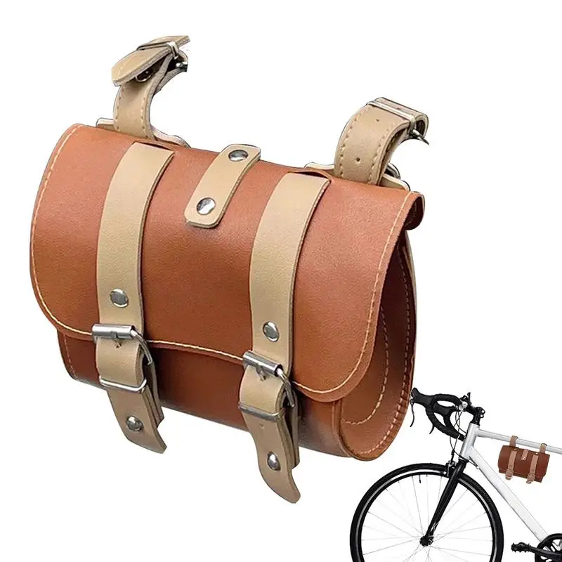 Cycling Handlebar Bag Cycling Front Hangable Bag Waterproof Leather Cycling Bag Handle Bar Storage Bag Front Mount Cycling Bag