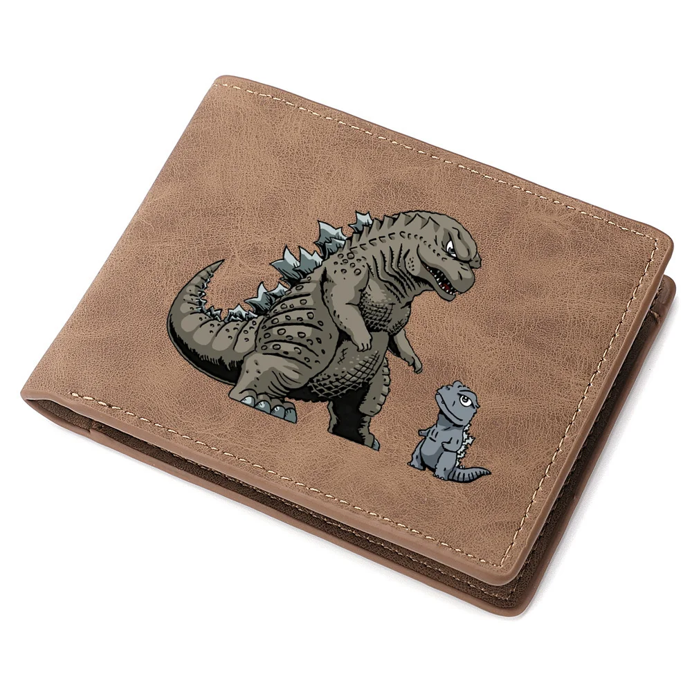 Portefeuille court en cuir PU pour homme, sac à main avec fermeture éclair, porte-photo multifonctionnel, porte-monnaie, cartes de crédit, Kawaii Monster Godzillas