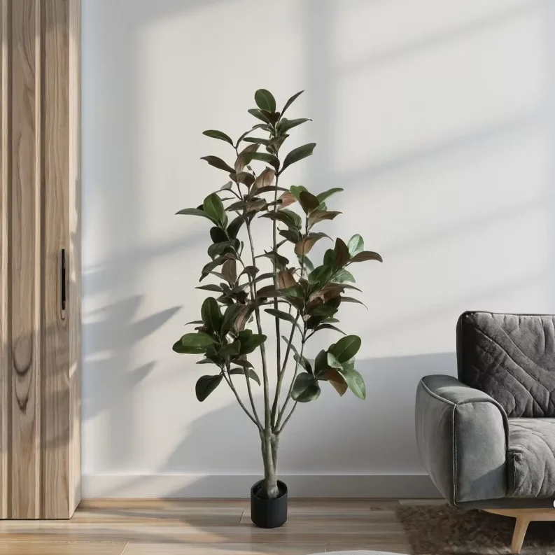 #￥Wholesale Customizable High-End Retro Style Plastic Artificial Magnolia Tree Floor-Standing Landscape Bionic Green Plant Pot