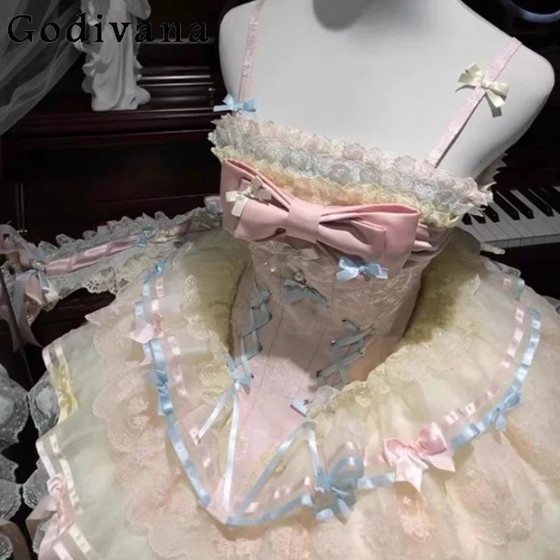 

Ice Cream Color Jsk Sweet Dress Women's Gentle Ballet Style Lolita Dress Female Summer Cute Doll Princess Daily Dress