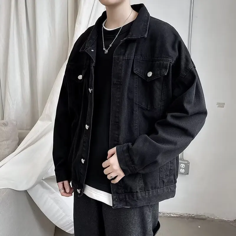 Men Gradient Wash Denim Jacket High Street Distressed Vintage Jacket Loose Fit Casual Outerwear Autumn Male Streetwear Coat