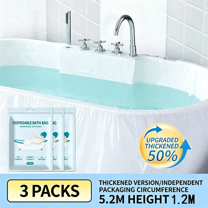 3pcDisposable Bathtub Soaking Bags Individually Wrapped Travel Essentials,Plastic Bath Tub Covers,for Hotel Bathtubs,Bathroom