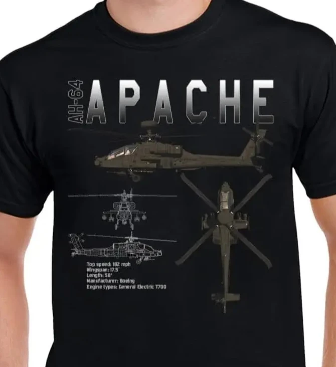 

AH-64 Apache Longbow Schematic Мужская футболка с коротким рукавом Повседневная рубашка из 100% хлопка Размер S-3XL