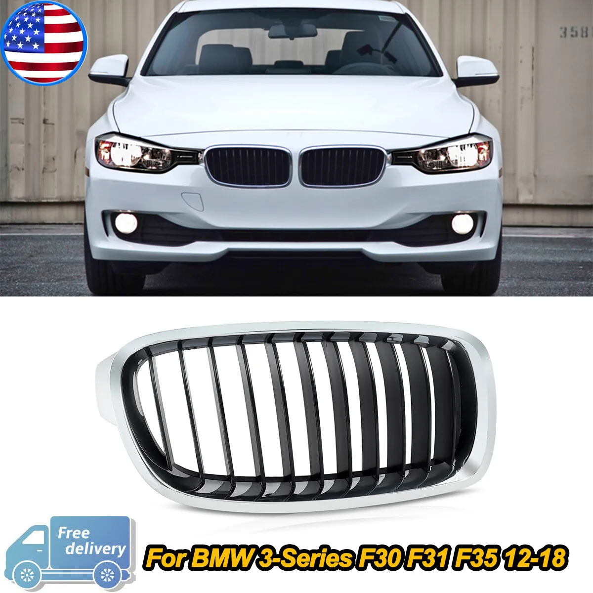 

Правый передний бампер, решетка почек для BMW F30 F31 F35 3 серии 320i 328i 330i 2012-2018, автомобильный бампер, хромированная черная решетка, решетка