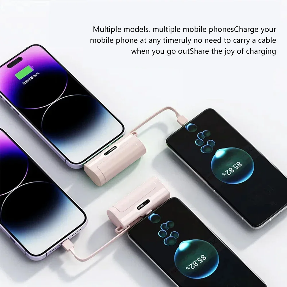 Mini Power Bank 5000mAh PD25W Fast Charge Portable External Battery Plug Play Built in Cable for iPhone Xiaomi Samsung Powerbank