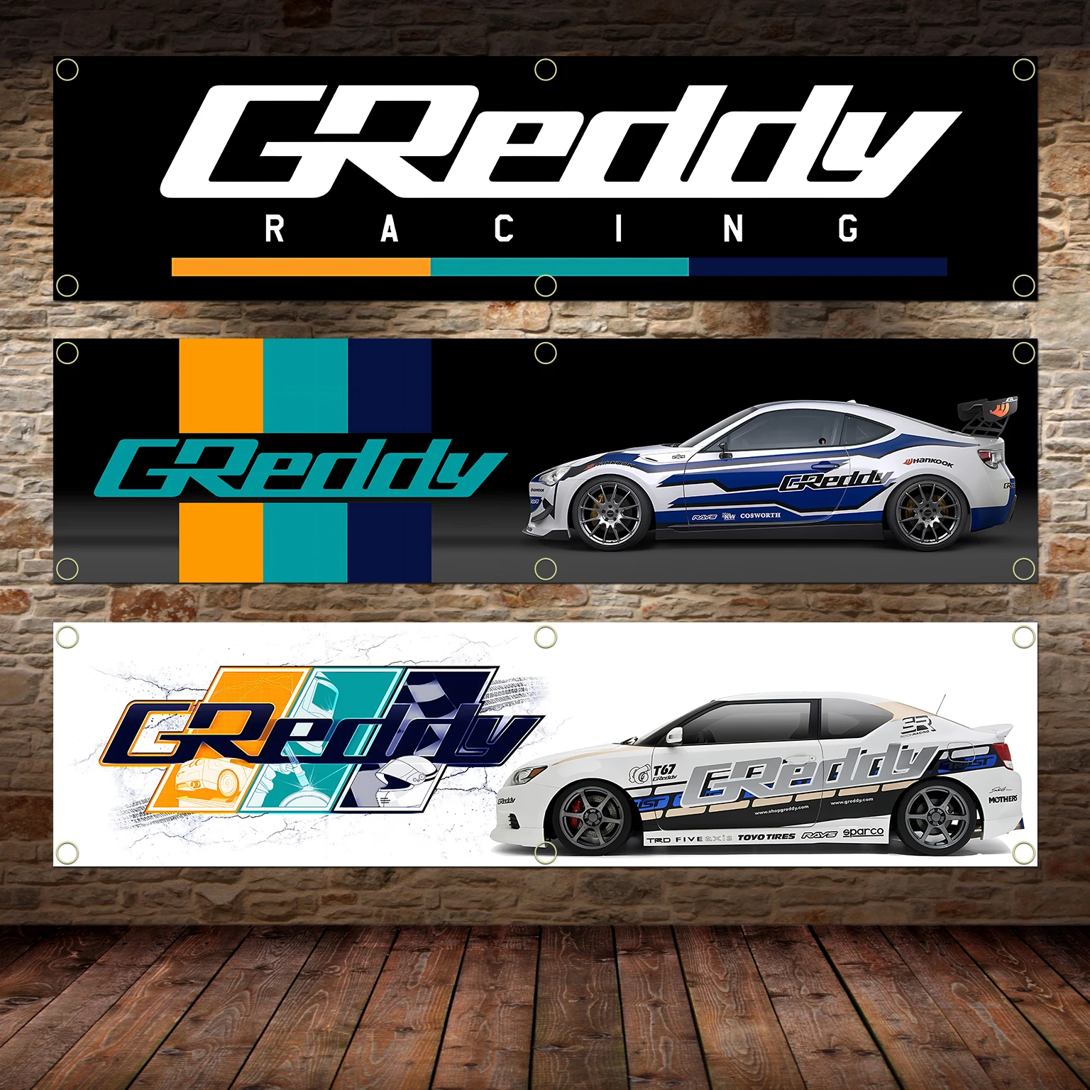 راية علم جريدي ، بوليستر ، مطبوع ، جراج ، فن جداري ، ديكورات خارجية ، نسيج مع حلقات نحاسية ، 60x240cm