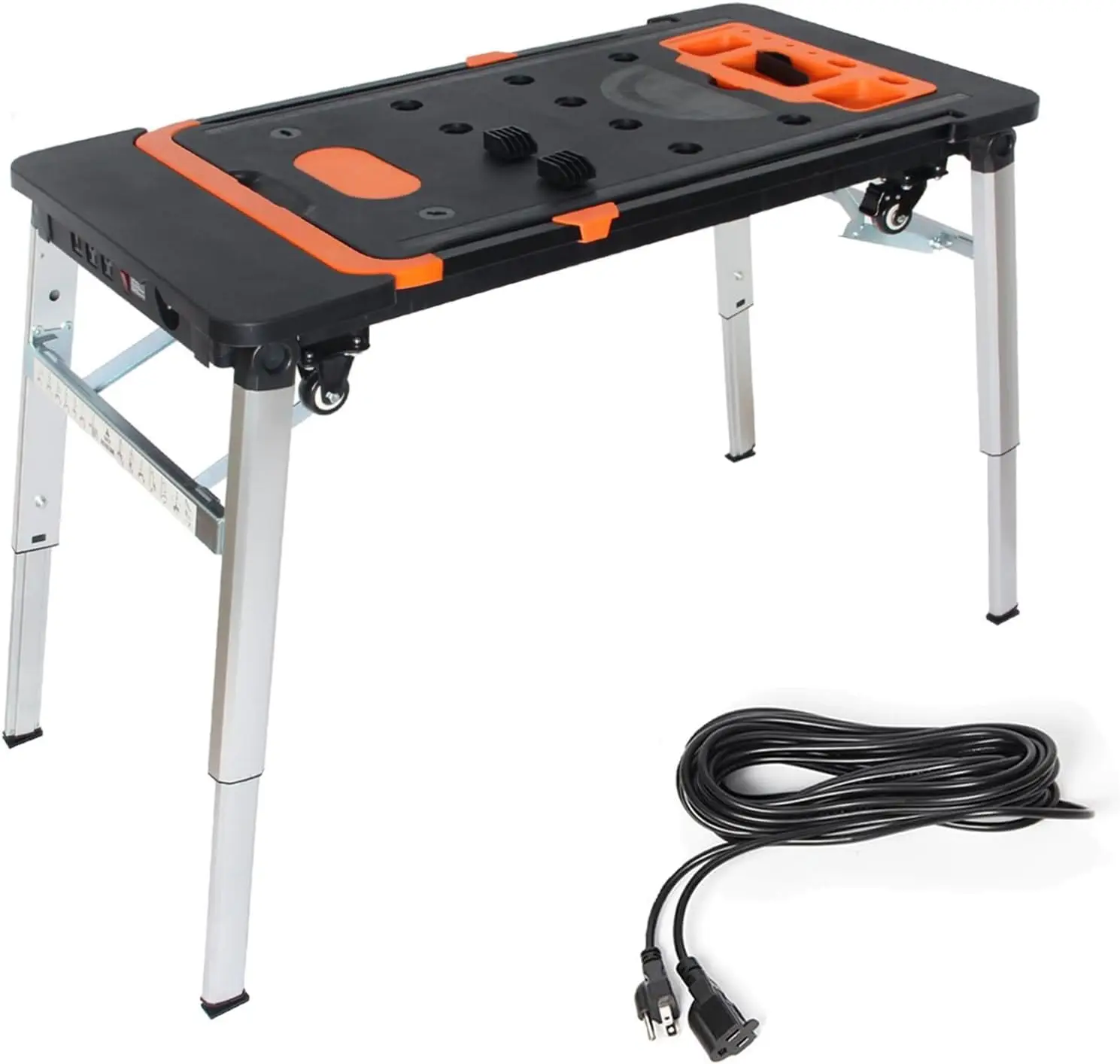 

7-in-1 Workbench Folding with Power Outlet and 33ft Long Power Cord Painted Work Table as Workbench Scaffold