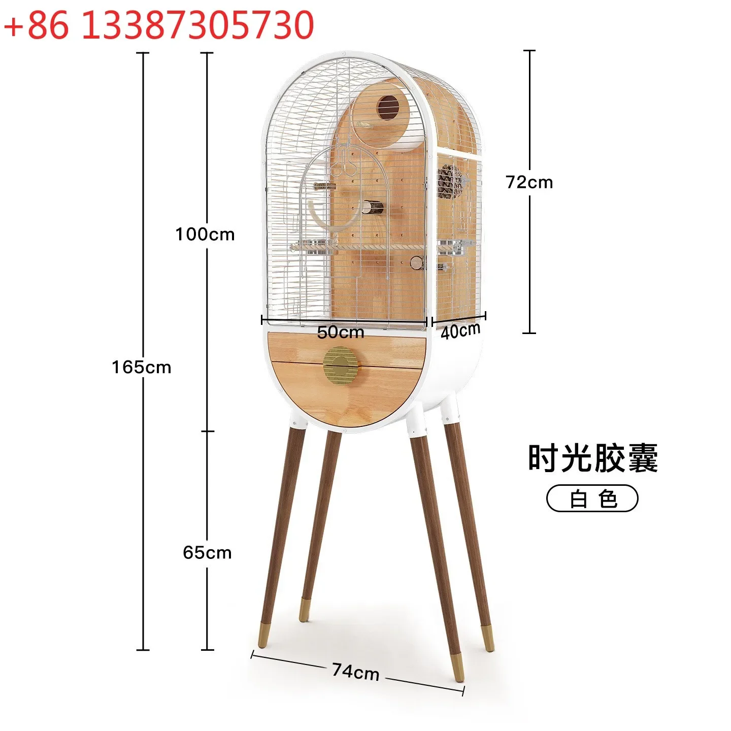Time Capsule - White Parrot Bird Cage Premium Stainless Steel Solid Wood Bird Cage House