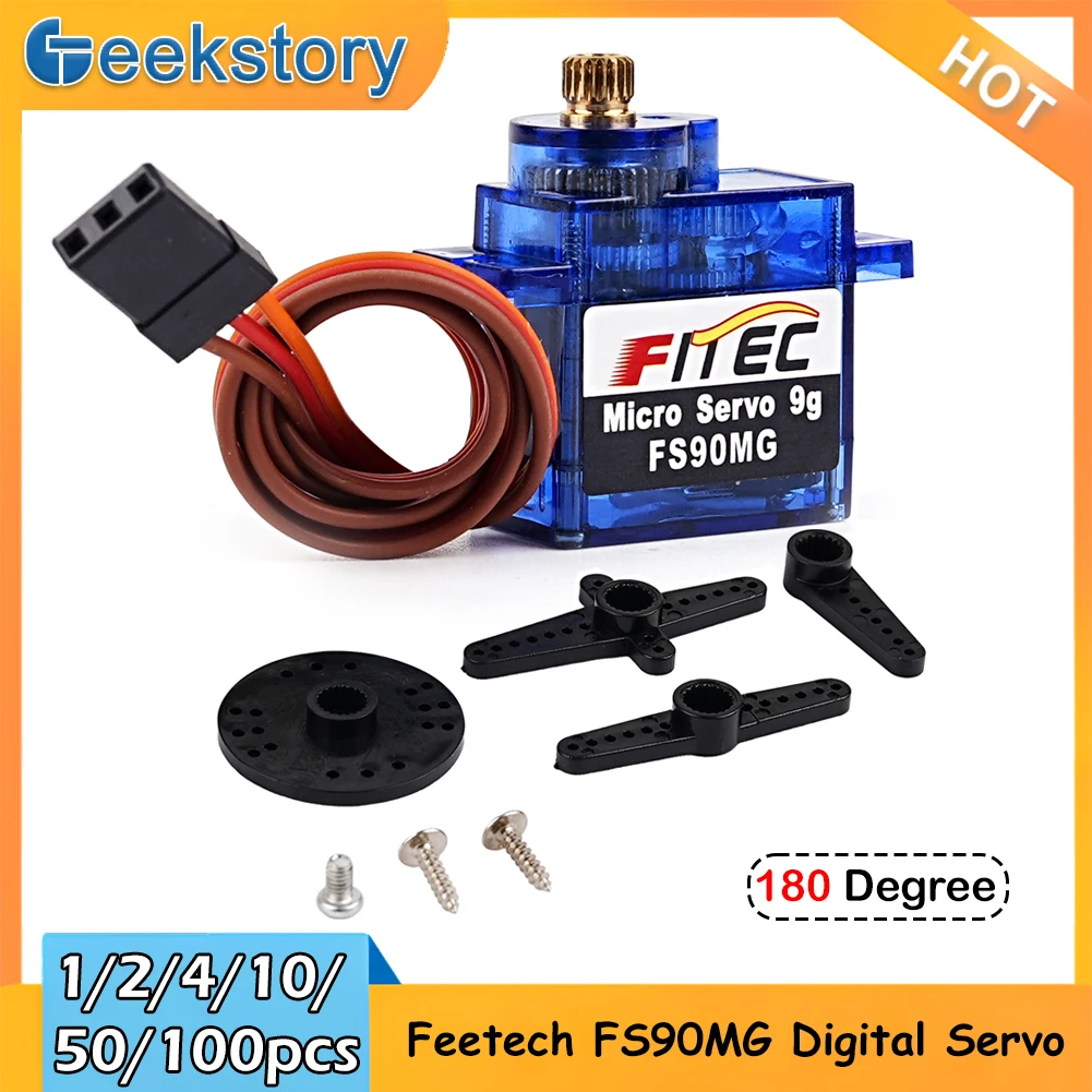 

1/2/4/10/50/100PCS Feetech FS90MG 2.2KG 9g Digital Servo Metal Gear Micro Servo Motor 4.8-6V 180Degree for Airplane Robot RC Car