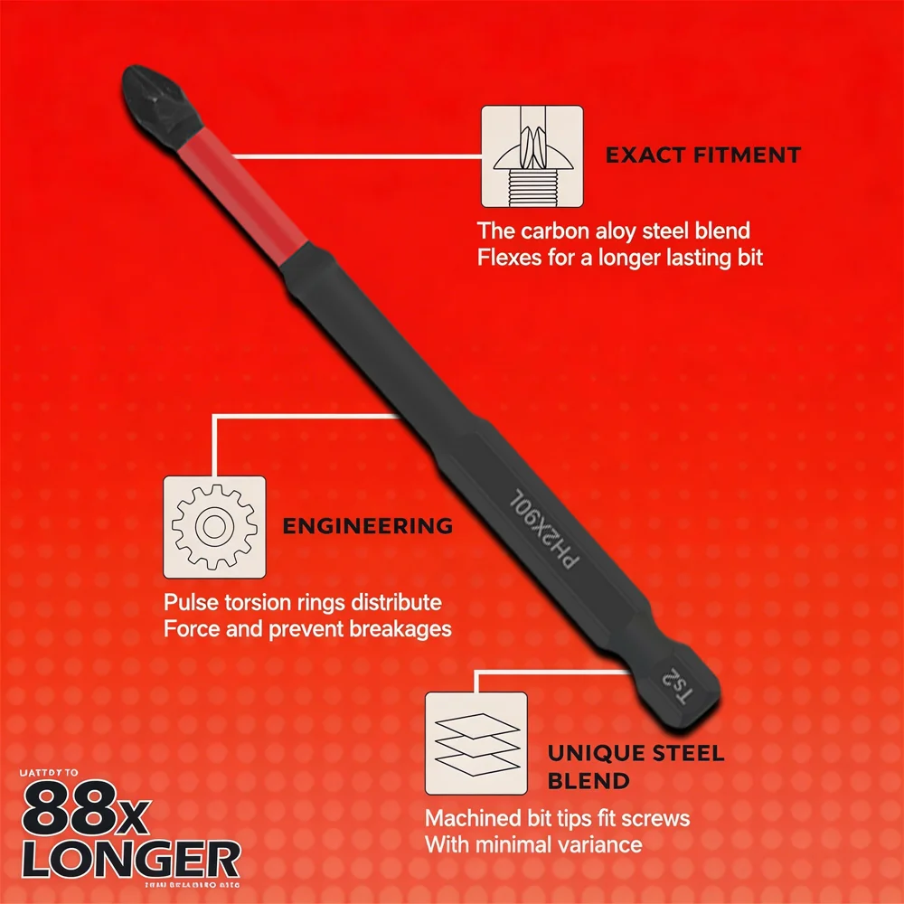 Anti-Slip and Shock-Proof Screwdriver Bits, High Hardness Strong Magnetic 25/50/65/70/90/150mm Ph2 Screwdriver Set