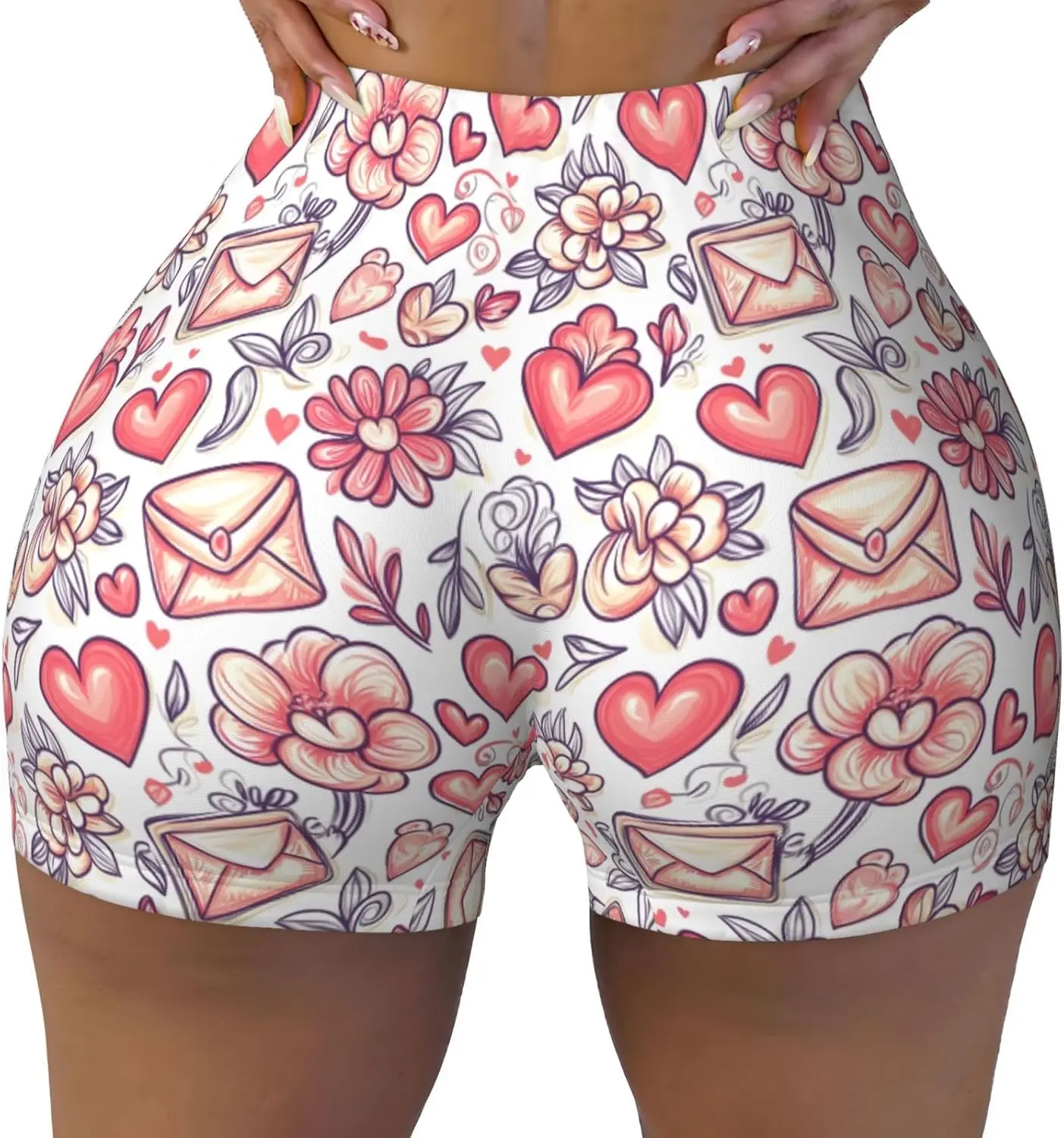 Workout Shorts Women Floral Envelope Print Biker Yoga Running Gym Spandex Shortsfor Women Booty Shorts
