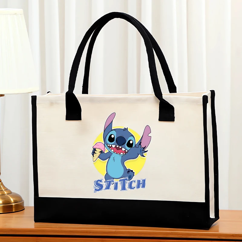 Cute Stitch Tote Bag Disney Cartoon Figure Print Handbag Large Capacity Storage Bag Fashion Accessories Waterproof Shopping Bag