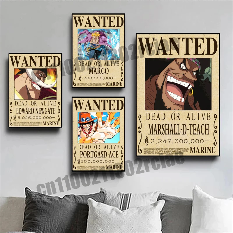

Anime One Piece Whitebeard Group + Blackbeard Group Reward Order Poster, Art, Family Aesthetic Decoration Canvas Painting