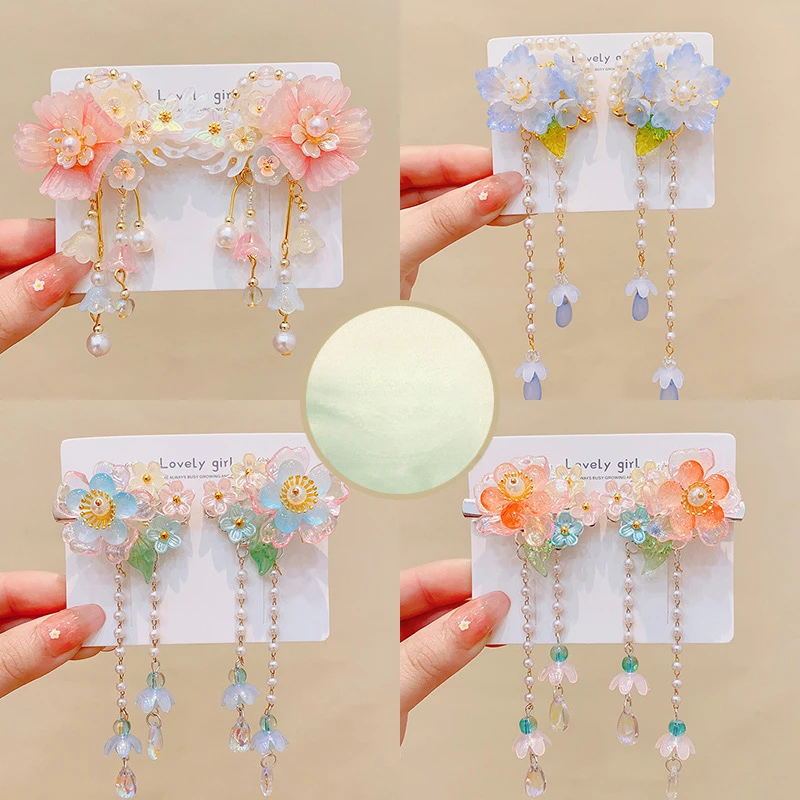 Детский головной убор Hanfu, древний костюм, заколка для волос в китайском стиле с кисточками, аксессуары принцессы для девочек, заколка для волос для девочек