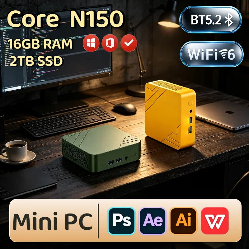 Intel N150 Mini Desktop PC 16GB DDR4 2TB NVMe SSD Triple 4K WiFi6 High Performance Small Computer Office Home Pro Max