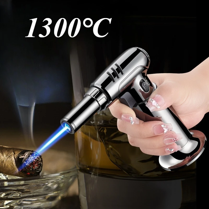 High Quality Direct-fired Windproof Lighter High-temperature Blue Flame Upside-down Cigar Igniter with Circulating Inflation
