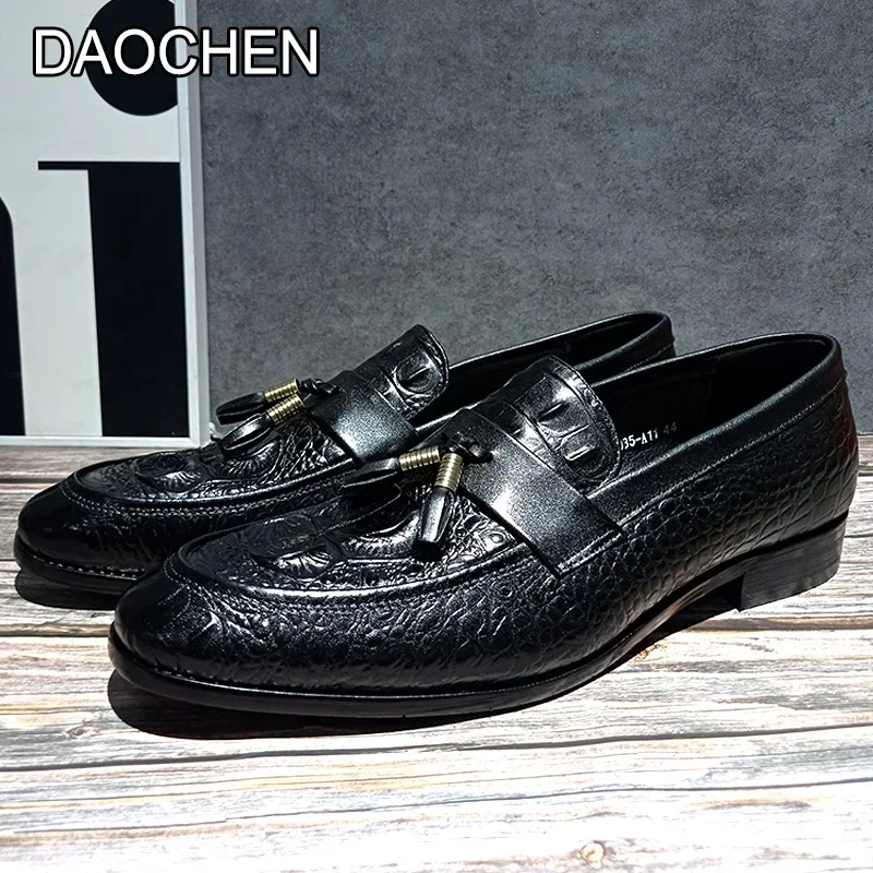 LUXURY BRAND MEN'S LOAFERS SHOES  BLACK  TASSEL SUEDE CASUAL OFFICE WEDDING MAN SHOES GENUINE LEATHER LOAFERS FOR MEN