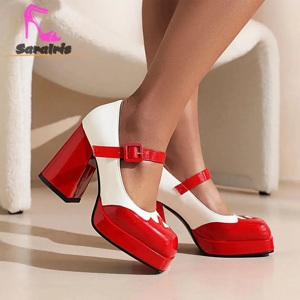 Saralris Chunky High Heel Women Pumps 2023 Fashion Simply Comfort Casual Style Ankle Strap Office Lady Pumps Shoes Spring Summer