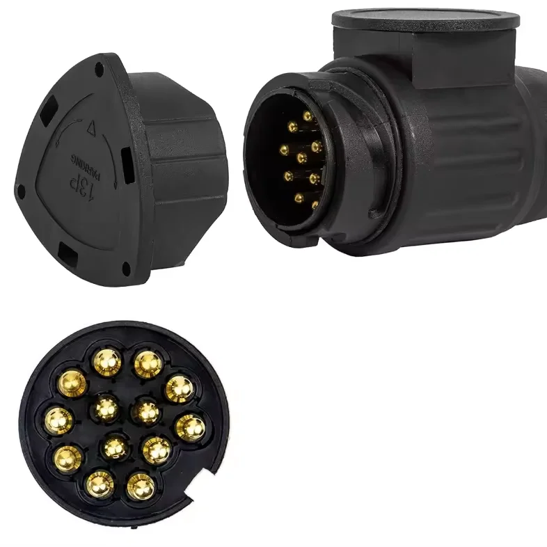 Euro 12V 13-Pin Trailer Plug with Seal Holder & Cover