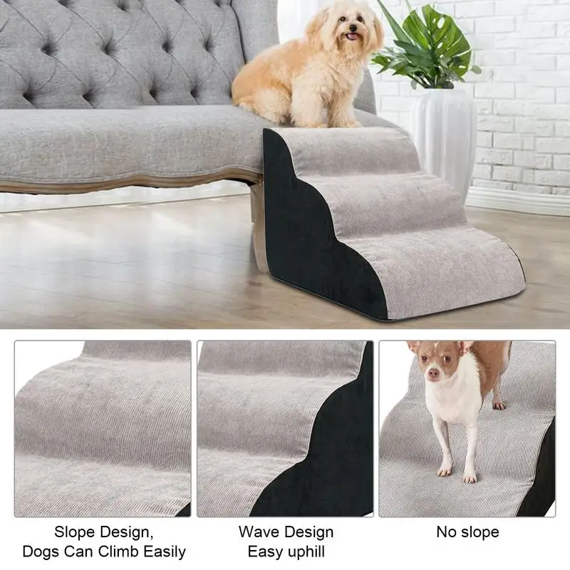 Escalones de esponja antideslizantes para perro y gato, escalera de 3 escalones para cama, suministros para mascotas