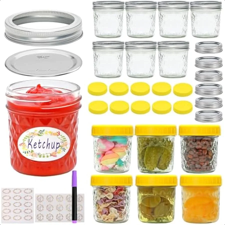 

Mason Jars 6 OZ16 PACK Glass Canning jars With Lids Small Mason Jars For Jelly Jam Honey Wedding Favors Shower Favors