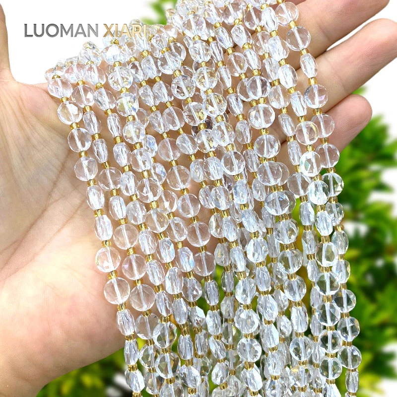 Großhandel 8mm Facettierte Räder Naturstein Weiße Kristall-Abstandshalter-Perlen für Schmuckherstellung DIY Armbänder Charms Zubehör 15'' – Detail 2