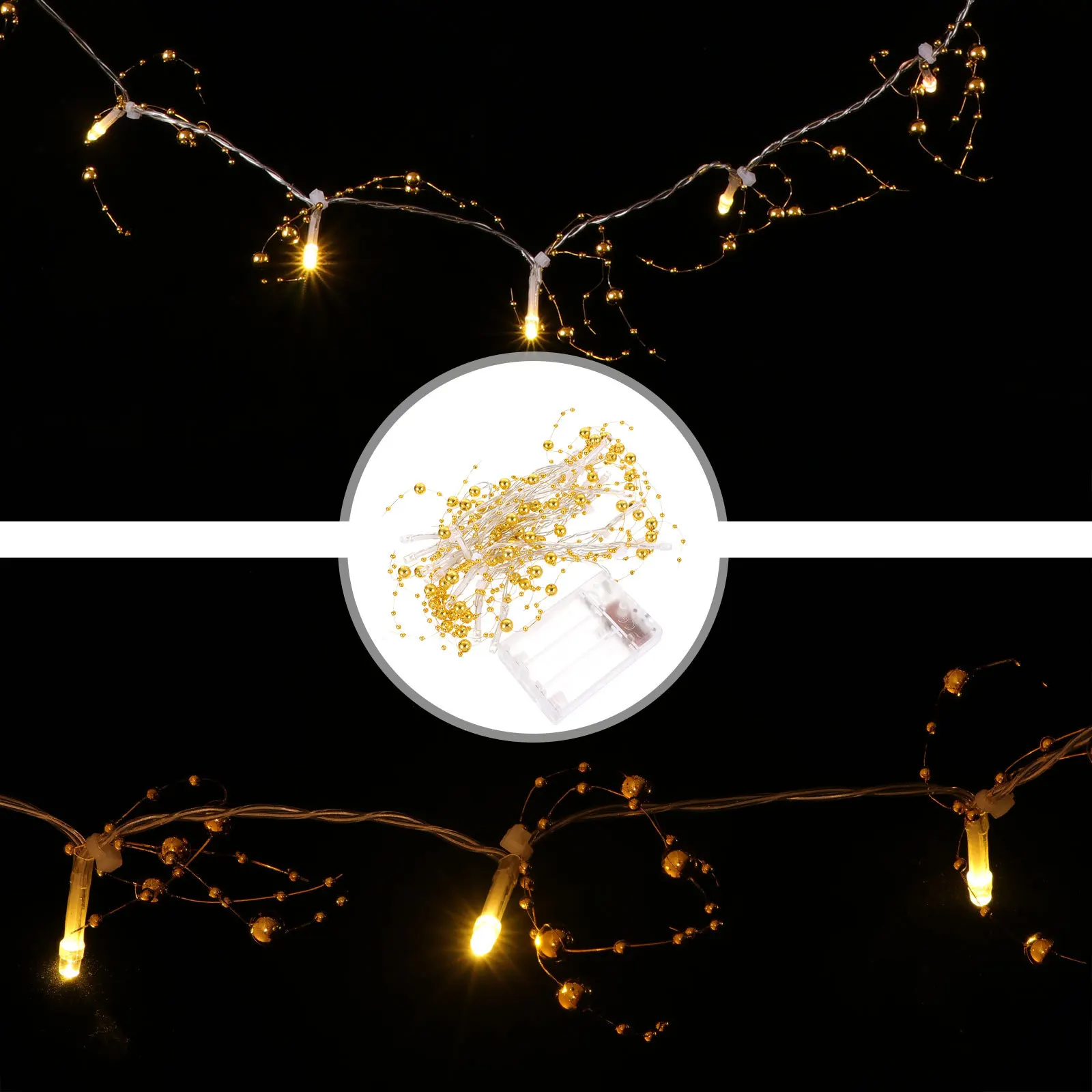 1 قطعة LED سلسلة أضواء اللؤلؤ بالطاقة سلك مرن مثالي لمهرجان حفل زفاف غرفة نوم فناء الاستخدام في الهواء الطلق