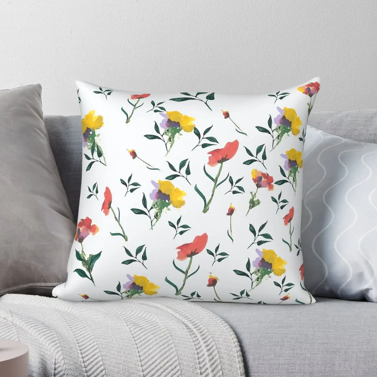 Dancing Flower Garden Square Pillowcase Polyester Linen Velvet Printed Zip Decorative Throw Pillow Case Car Cushion Cover